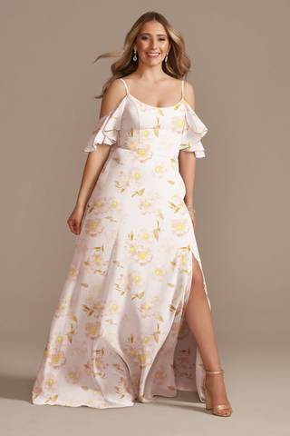 Picture of Cold-Shoulder Floral Print Chiffon Dress